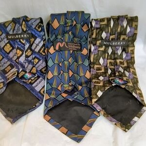 MULBERRY - 2 Mulberry Geometric Pattern Ties & 1 Thai Silk Tie Bundle‎